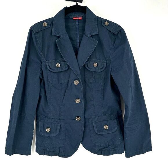 Vintage Y2K Esprit Women's Cotton Pockets Button Front Jacket Navy Blue Small - Picture 1 of 9
